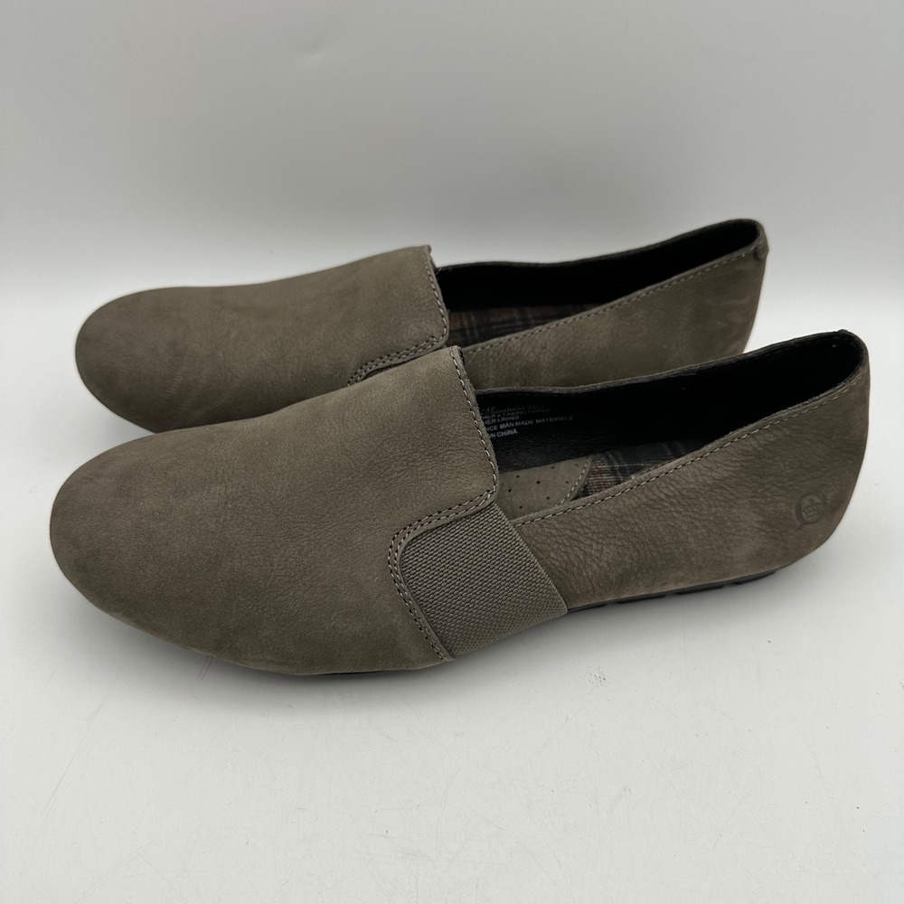 Born‎ Slip On Loafers Womens 9M Taupe Leather Fabric CQH18 F36742 Comfort Flats